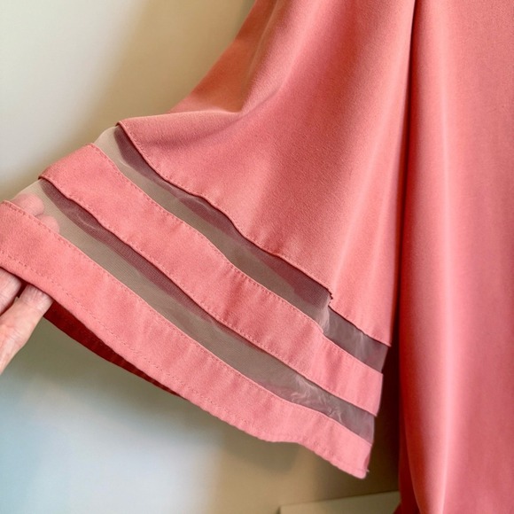 Womens XL Pink Bell Sleeve V-Neck Top Feminine Cottagecore Fairy Dainty Career - Picture 5 of 11